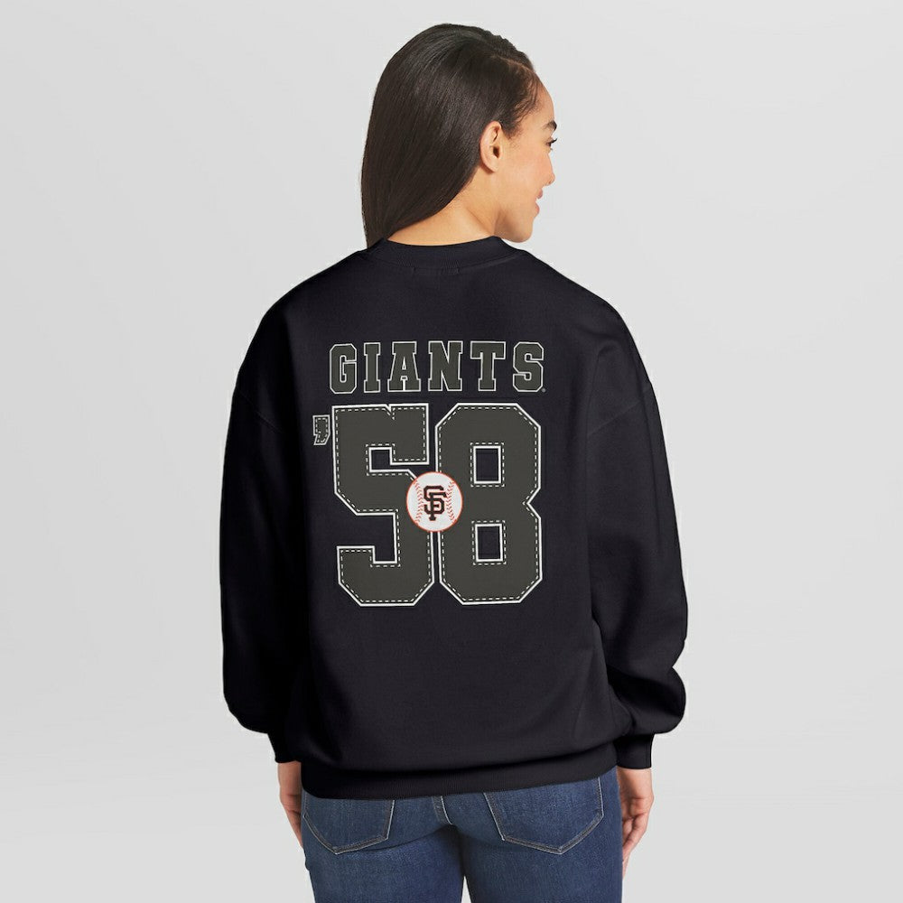 Black San Francisco Giants WEAR by Erin Andrews Women's Heavyweight Crew Neck Sweatshirt