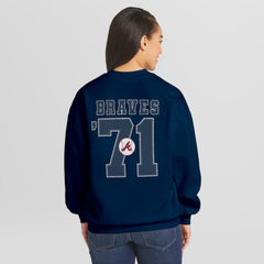 Navy Atlanta Braves WEAR by Erin Andrews Women's Heavyweight Crew Neck Sweatshirt