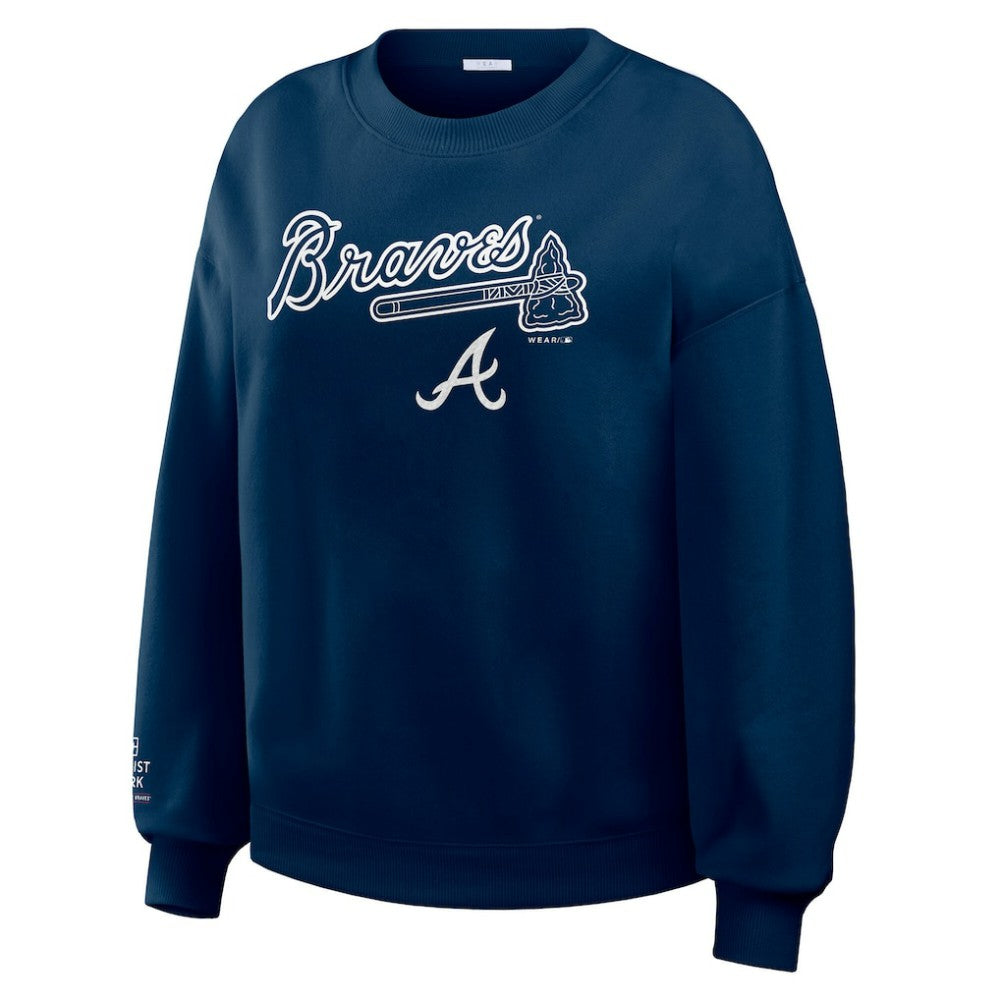 Navy Atlanta Braves WEAR by Erin Andrews Women's Heavyweight Crew Neck Sweatshirt