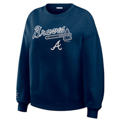 Navy Atlanta Braves WEAR by Erin Andrews Women's Heavyweight Crew Neck Sweatshirt