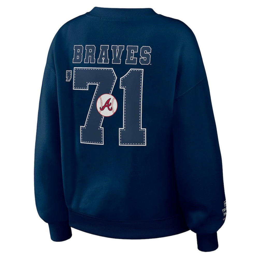 Navy Atlanta Braves WEAR by Erin Andrews Women's Heavyweight Crew Neck Sweatshirt