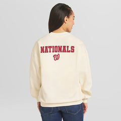 Cream Washington Nationals WEAR by Erin Andrews Women's Heavyweight Crew Neck Sweatshirt