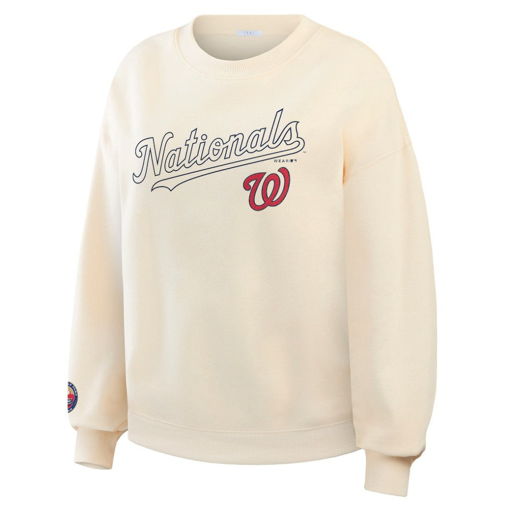 Cream Washington Nationals WEAR by Erin Andrews Women's Heavyweight Crew Neck Sweatshirt
