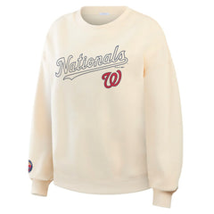 Cream Washington Nationals WEAR by Erin Andrews Women's Heavyweight Crew Neck Sweatshirt