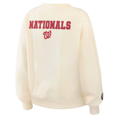 Cream Washington Nationals WEAR by Erin Andrews Women's Heavyweight Crew Neck Sweatshirt