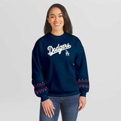Navy Los Angeles Dodgers WEAR by Erin Andrews Women's Americana Heavyweight Fleece Sweatshirt