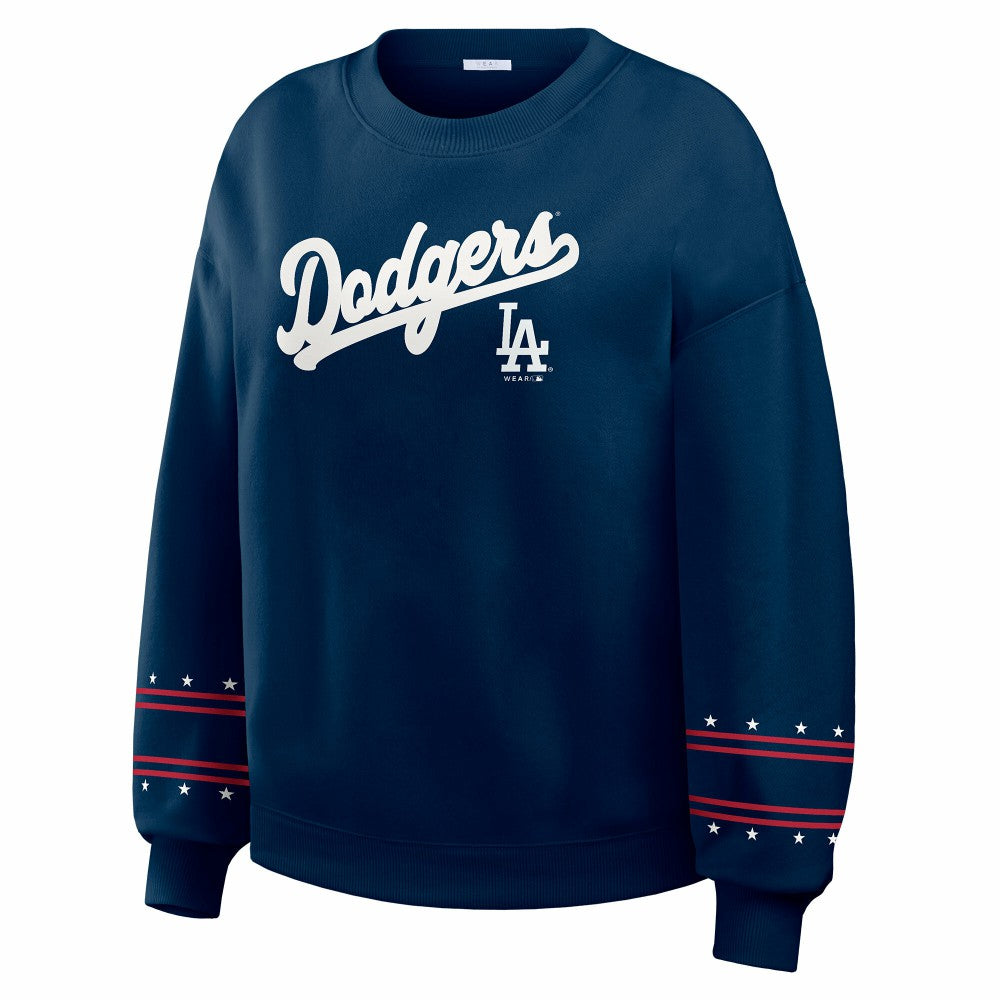 Navy Los Angeles Dodgers WEAR by Erin Andrews Women's Americana Heavyweight Fleece Sweatshirt