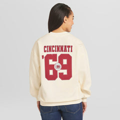 Cream Cincinnati Reds WEAR by Erin Andrews Women's Heavyweight Crew Neck Sweatshirt
