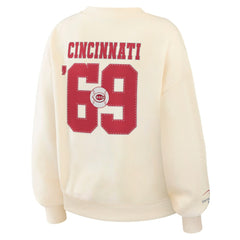 Cream Cincinnati Reds WEAR by Erin Andrews Women's Heavyweight Crew Neck Sweatshirt