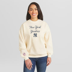 Cream New York Yankees WEAR by Erin Andrews Women's Heavyweight Crew Neck Sweatshirt