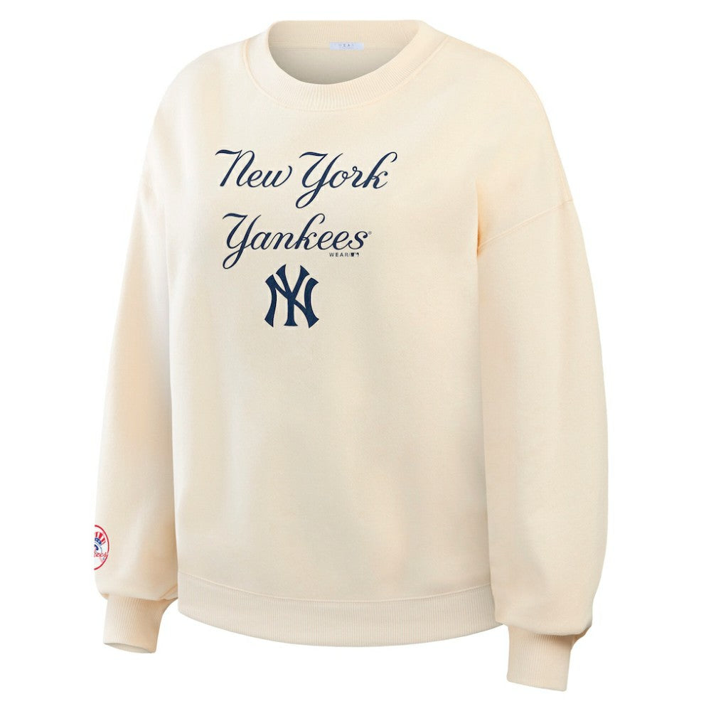 Cream New York Yankees WEAR by Erin Andrews Women's Heavyweight Crew Neck Sweatshirt