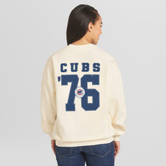 Cream Chicago Cubs WEAR by Erin Andrews Women's Heavyweight Crew Neck Sweatshirt