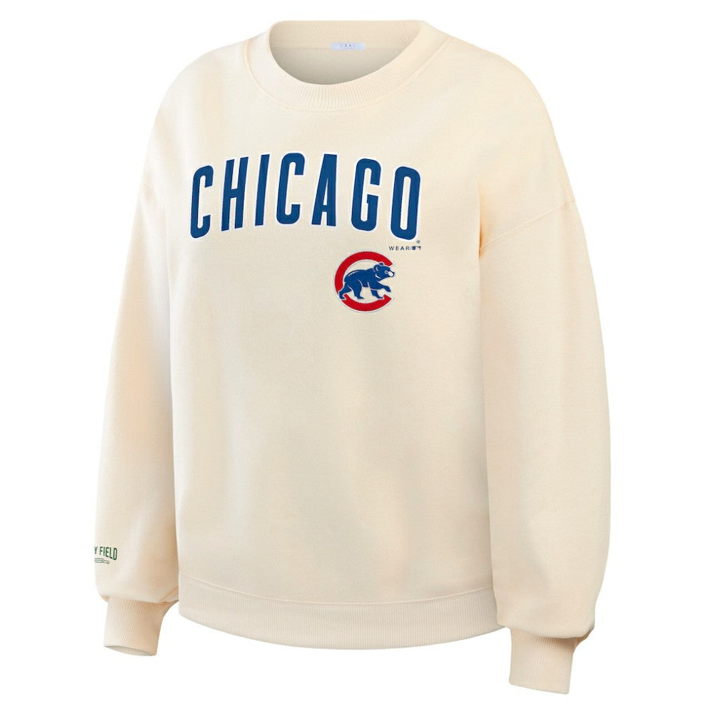 Cream Chicago Cubs WEAR by Erin Andrews Women's Heavyweight Crew Neck Sweatshirt
