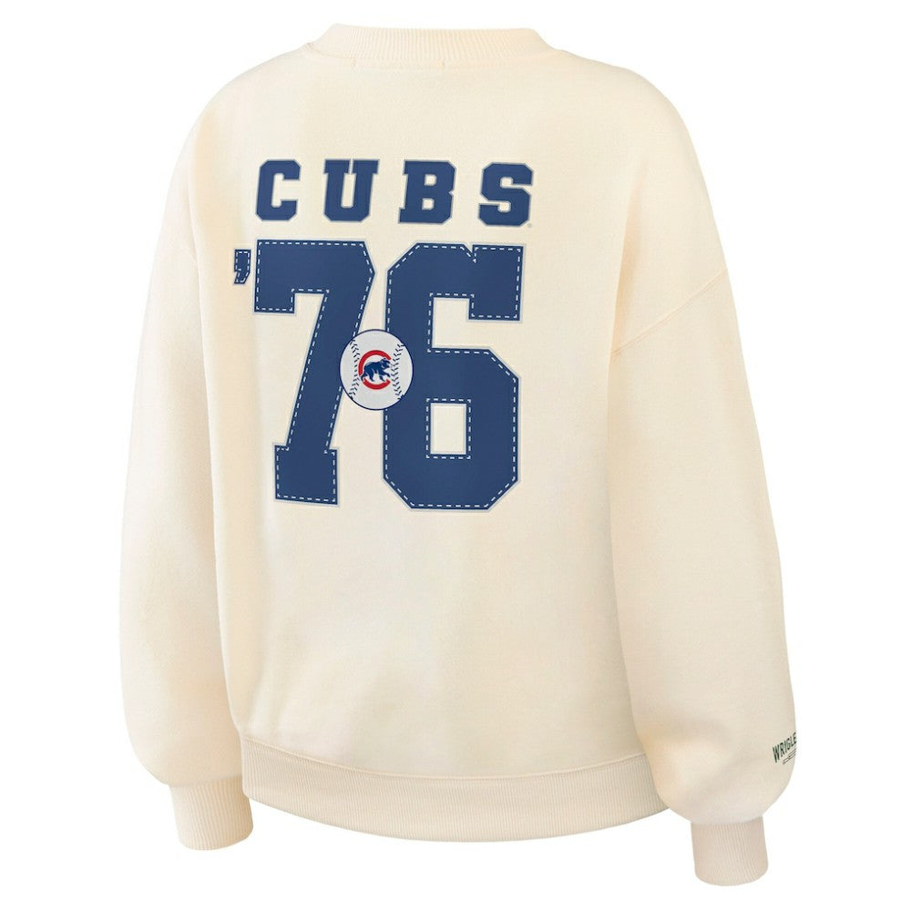 Cream Chicago Cubs WEAR by Erin Andrews Women's Heavyweight Crew Neck Sweatshirt