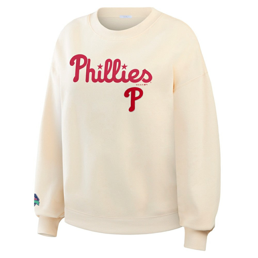 Cream Philadelphia Phillies WEAR by Erin Andrews Women's Heavyweight Crew Neck Sweatshirt