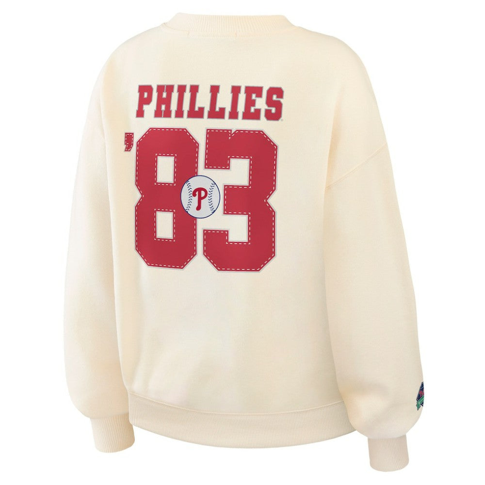 Cream Philadelphia Phillies WEAR by Erin Andrews Women's Heavyweight Crew Neck Sweatshirt