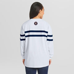 White Houston Astros WEAR by Erin Andrews Women's Oversized Long Sleeve Striped T-Shirt