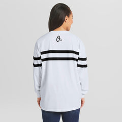 White Baltimore Orioles WEAR by Erin Andrews Women's Oversized Long Sleeve Striped T-Shirt