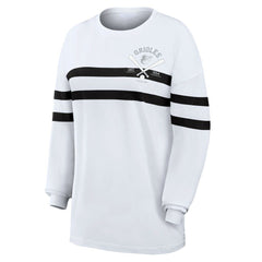 White Baltimore Orioles WEAR by Erin Andrews Women's Oversized Long Sleeve Striped T-Shirt