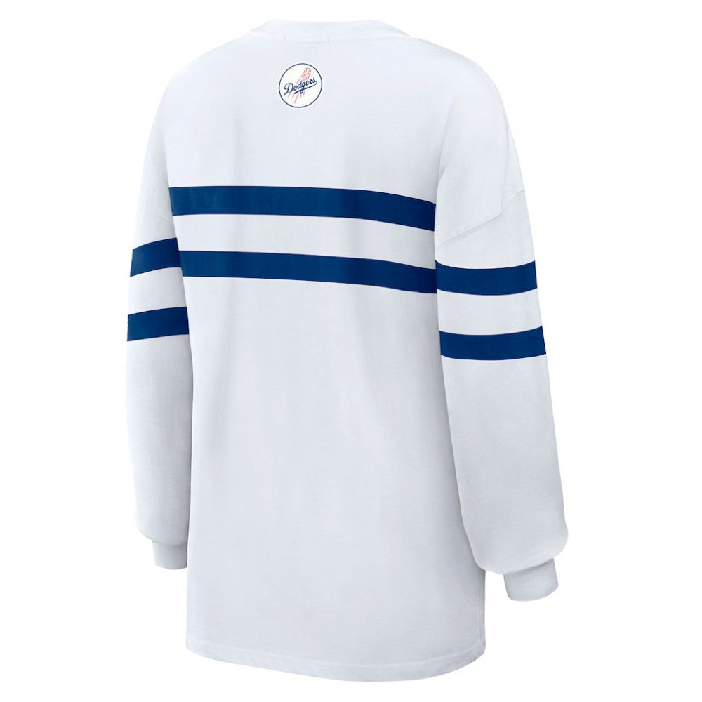 White Los Angeles Dodgers WEAR by Erin Andrews Women's Oversized Long Sleeve Striped T-Shirt