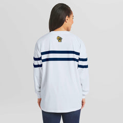 White Milwaukee Brewers WEAR by Erin Andrews Women's Oversized Long Sleeve Striped T-Shirt