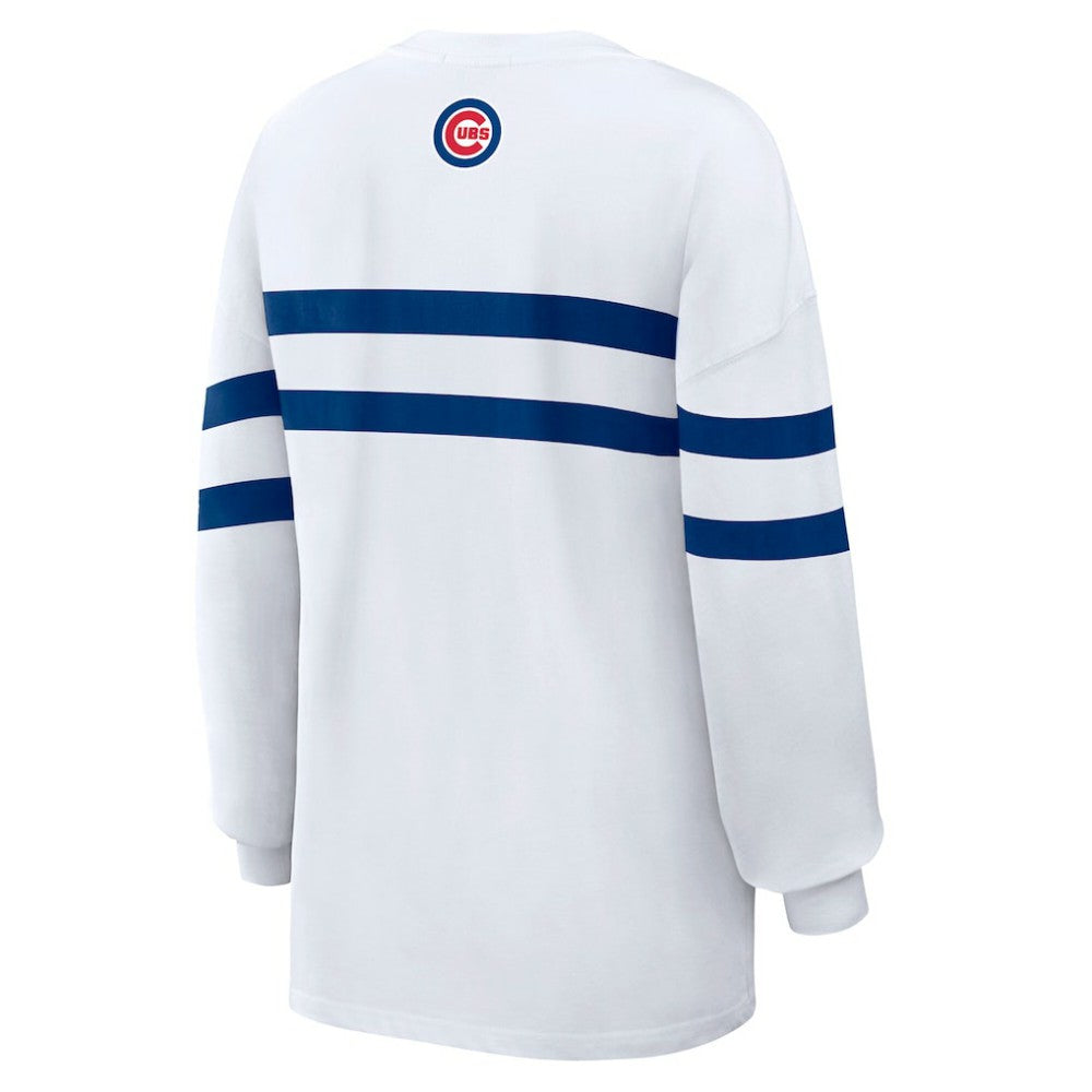 White Chicago Cubs WEAR by Erin Andrews Women's Oversized Long Sleeve Striped T-Shirt