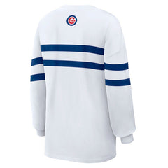 White Chicago Cubs WEAR by Erin Andrews Women's Oversized Long Sleeve Striped T-Shirt