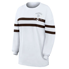 White San Diego Padres WEAR by Erin Andrews Women's Oversized Long Sleeve Striped T-Shirt