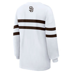 White San Diego Padres WEAR by Erin Andrews Women's Oversized Long Sleeve Striped T-Shirt