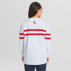 White St. Louis Cardinals WEAR by Erin Andrews Women's Oversized Long Sleeve Striped T-Shirt