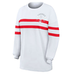 White St. Louis Cardinals WEAR by Erin Andrews Women's Oversized Long Sleeve Striped T-Shirt