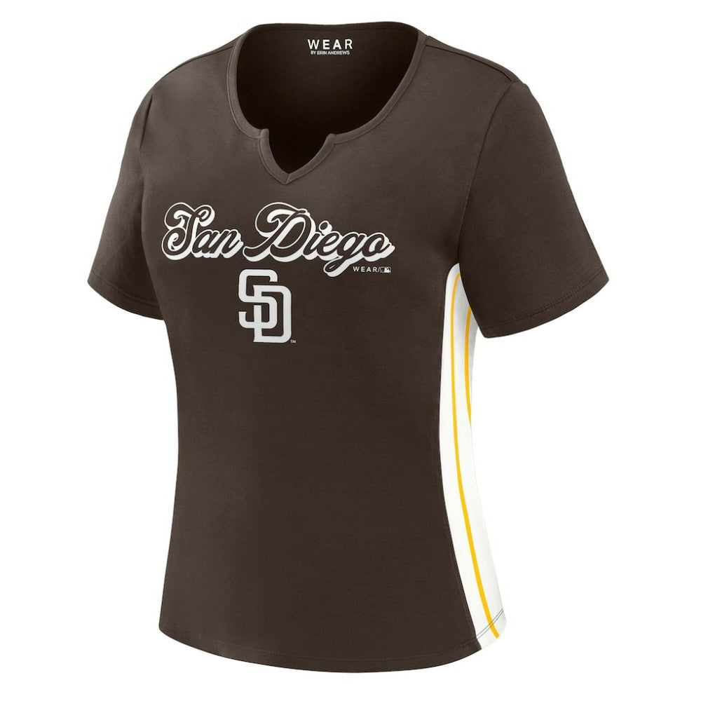 Brown San Diego Padres WEAR by Erin Andrews Women's Notch Neck Cropped T-Shirt