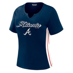 Navy Atlanta Braves WEAR by Erin Andrews Women's Notch Neck Cropped T-Shirt