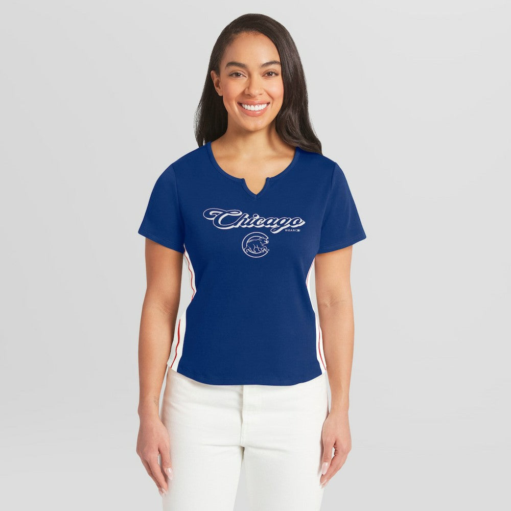 Royal Chicago Cubs WEAR by Erin Andrews Women's Notch Neck Cropped T-Shirt