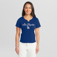Royal Los Angeles Dodgers WEAR by Erin Andrews Women's Notch Neck Cropped T-Shirt