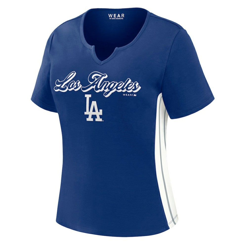 Royal Los Angeles Dodgers WEAR by Erin Andrews Women's Notch Neck Cropped T-Shirt