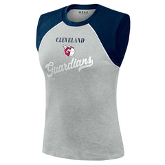 Heather Gray Cleveland Guardians WEAR by Erin Andrews Women's Cropped Raglan Tank Top