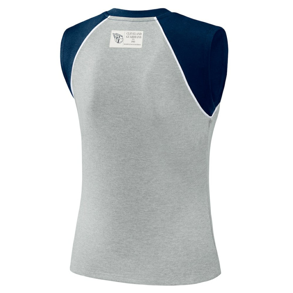 Heather Gray Cleveland Guardians WEAR by Erin Andrews Women's Cropped Raglan Tank Top