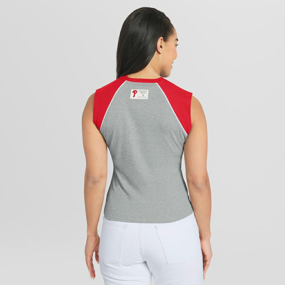 Heather Gray Philadelphia Phillies WEAR by Erin Andrews Women's Cropped Raglan Tank Top
