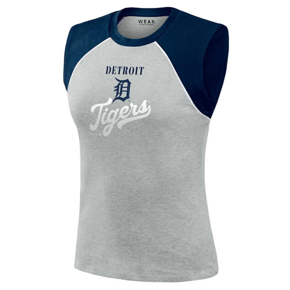 Heather Gray Detroit Tigers WEAR by Erin Andrews Women's Cropped Raglan Tank Top