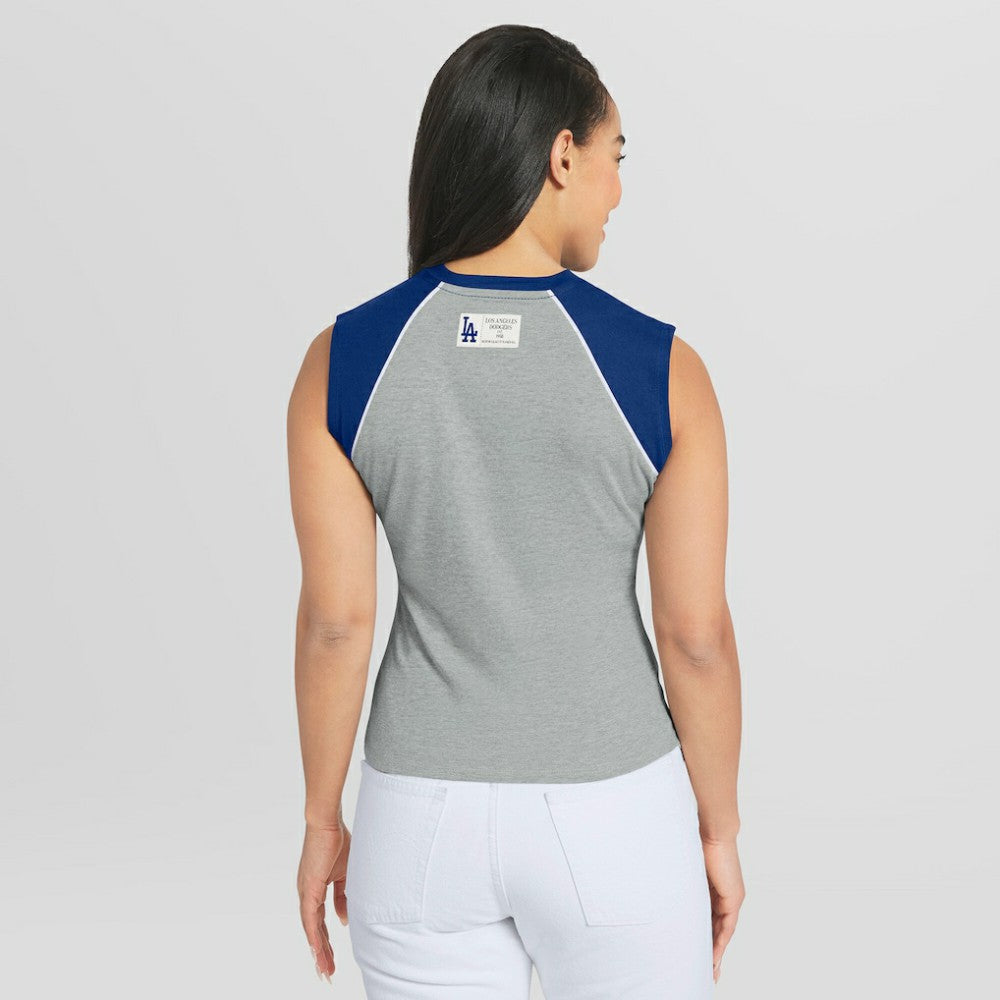 Heather Gray Los Angeles Dodgers WEAR by Erin Andrews Women's Cropped Raglan Tank Top