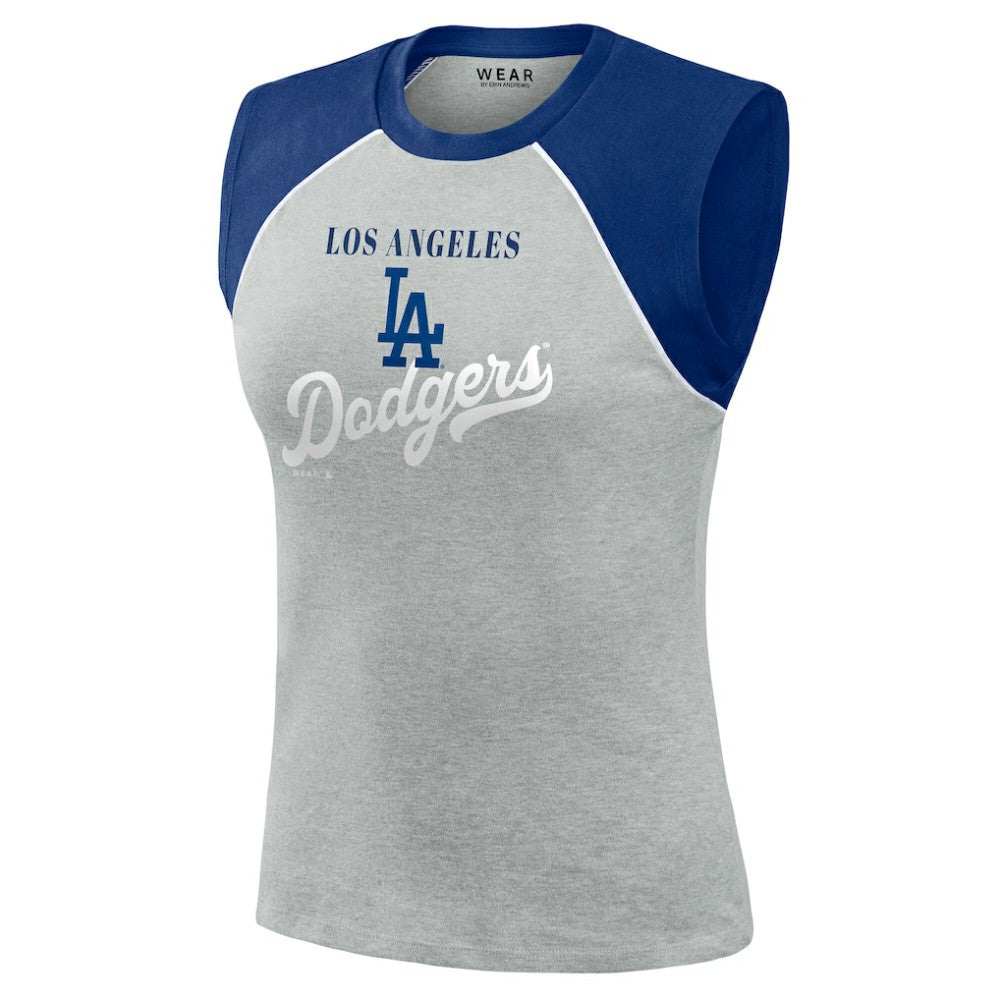 Heather Gray Los Angeles Dodgers WEAR by Erin Andrews Women's Cropped Raglan Tank Top