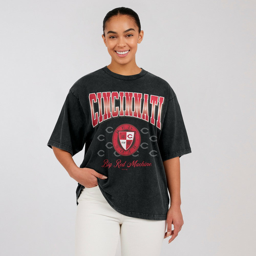 Black Cincinnati Reds WEAR by Erin Andrews Women's Oversized Boyfriend T-Shirt