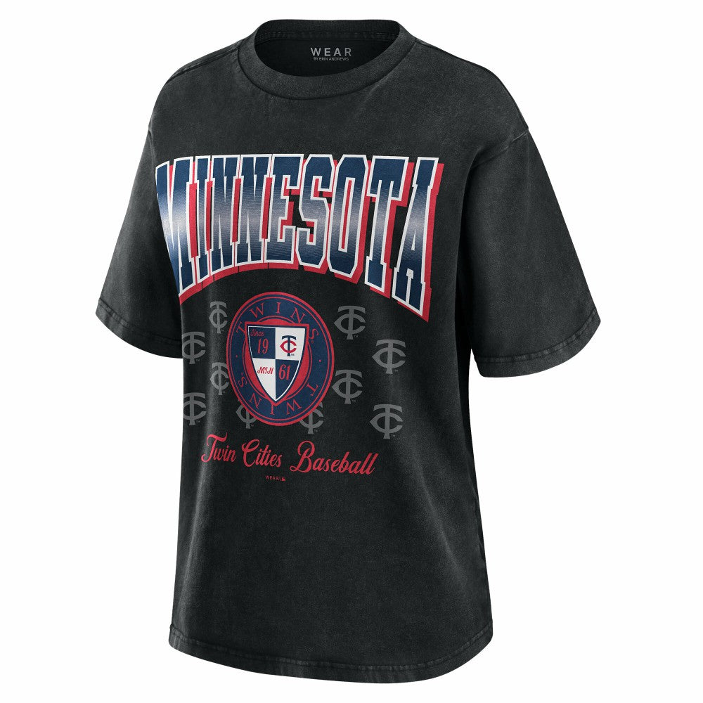 Black Minnesota Twins WEAR by Erin Andrews Women's Oversized Boyfriend T-Shirt