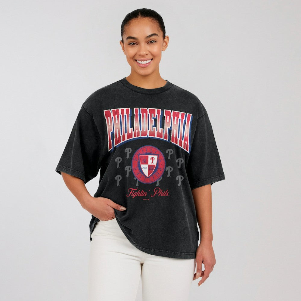 Black Philadelphia Phillies WEAR by Erin Andrews Women's Oversized Boyfriend T-Shirt