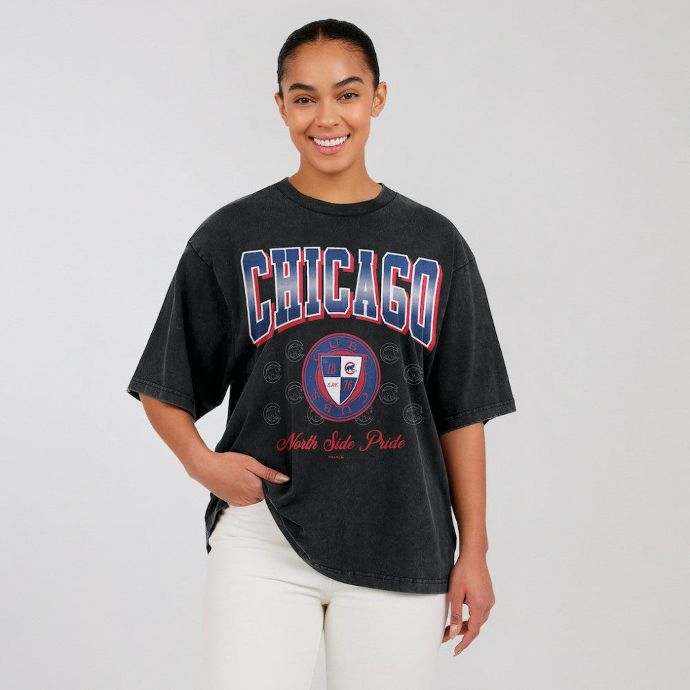Black Chicago Cubs WEAR by Erin Andrews Women's Oversized Boyfriend T-Shirt