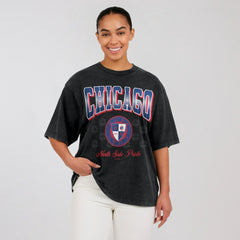 Black Chicago Cubs WEAR by Erin Andrews Women's Oversized Boyfriend T-Shirt
