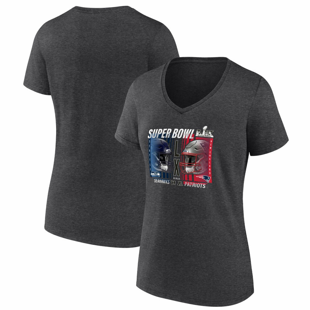 vs. Seattle Seahawks Women's Super Bowl LX Matchup Plus Size Final Battle V-Neck T-Shirt - New England Patriots T-shirts