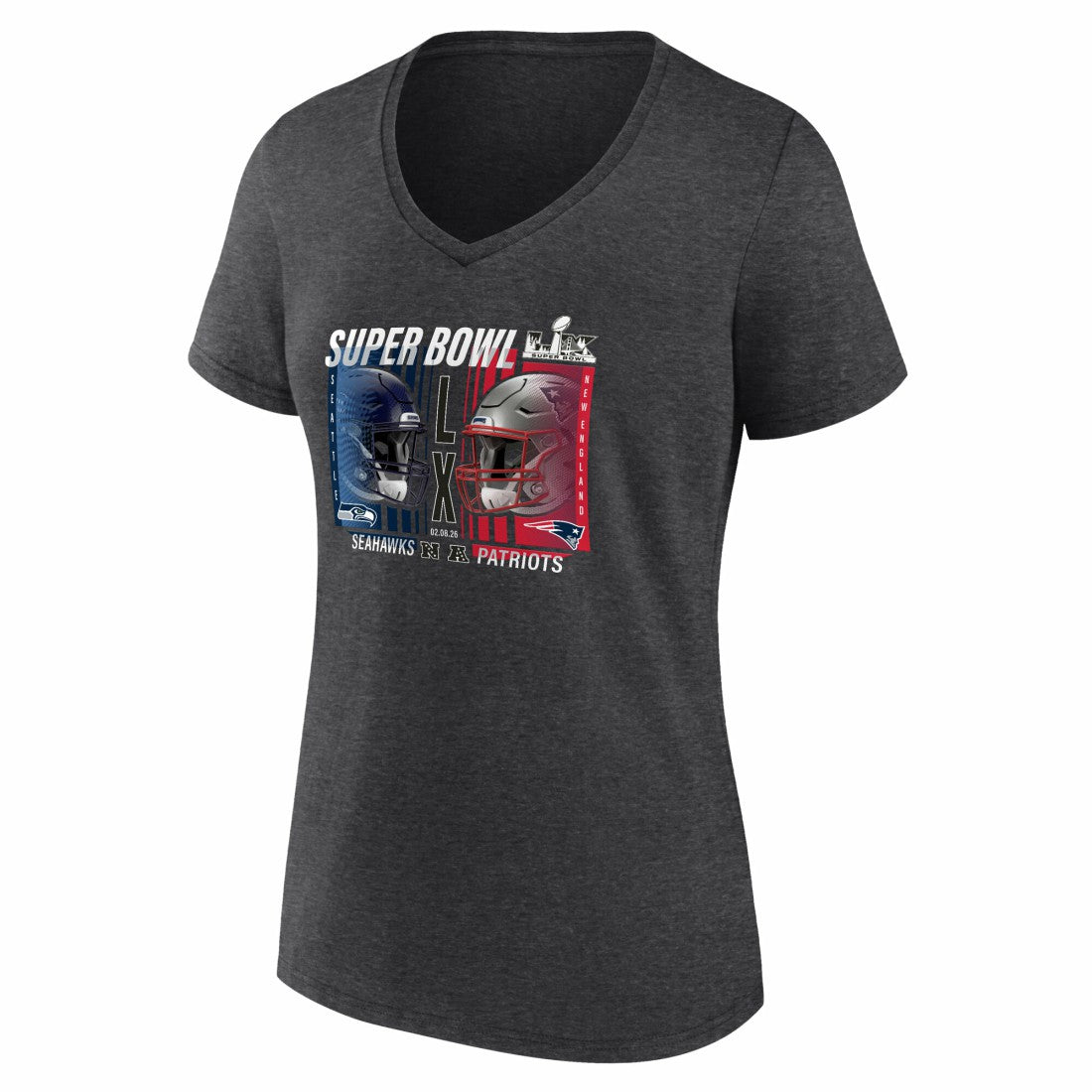 vs. Seattle Seahawks Women's Super Bowl LX Matchup Plus Size Final Battle V-Neck T-Shirt - New England Patriots T-shirts