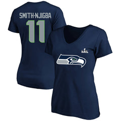 Jaxon Smith-Njigba  Women's Super Bowl LX Patch Plus Size Name & Number V-Neck T-Shirt - Seattle Seahawks T-shirts